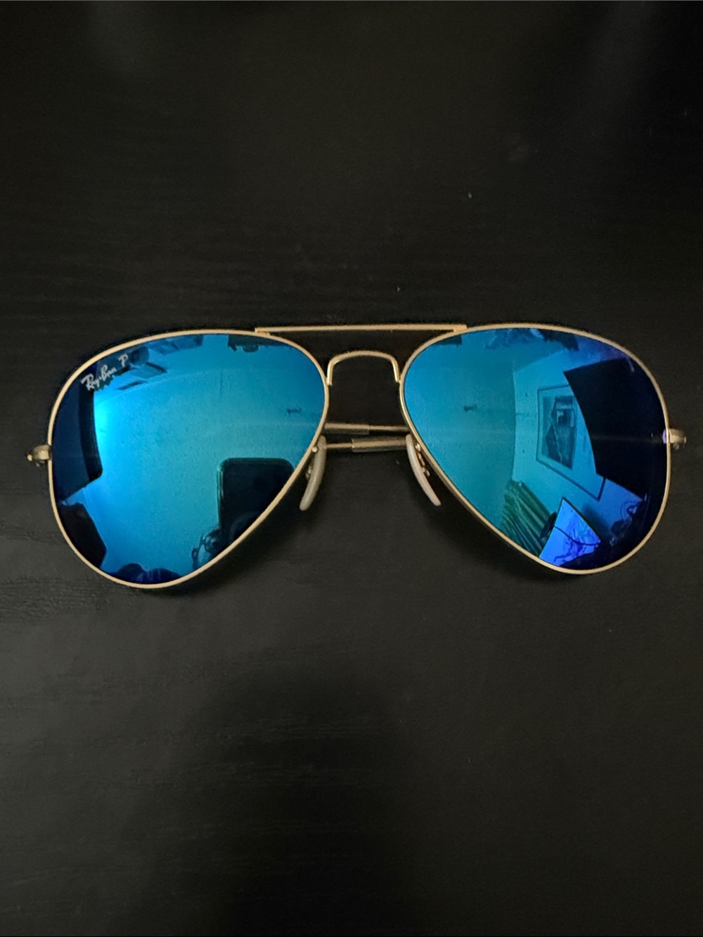 Matte Gold Ray-Ban Aviator Flash Lenses Sunglasses - Blue Polarized Lenses